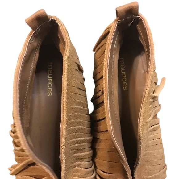 Maurices Fringe V-cut Suede Ankle Booties in Brown Size 8 1/2 - Picture 7 of 8
